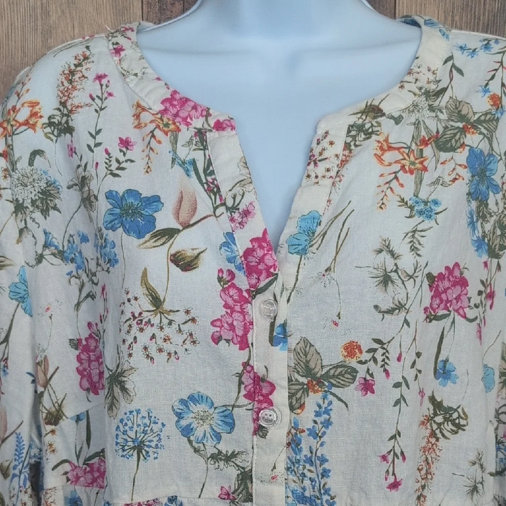 Floral Button-Down Blouse with 3/4 Sleeves 2X         -814U - Picture 4 of 6